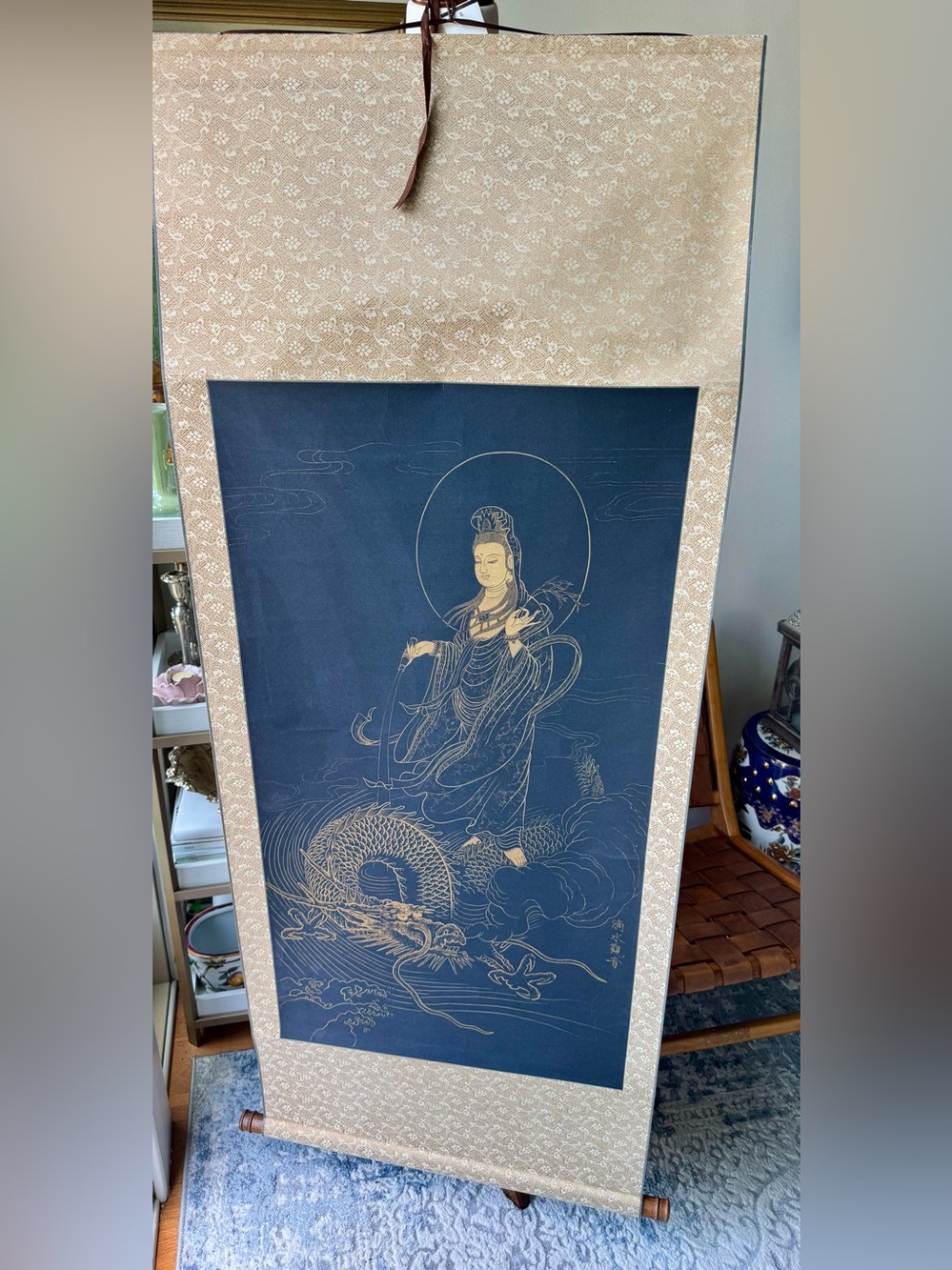 Guanyin Buddha and Dragon - Gold Etching Wall Scroll - Picture 3 of 6